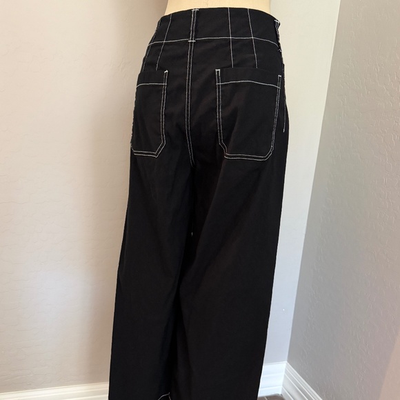 Anthropologie Colette Black Crop Wide-Leg Pants Contrast-Stitch by Maeve Size 28 - Picture 8 of 11